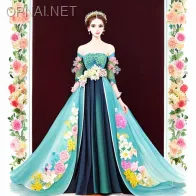 Blossoming Botanical Watercolor Gown