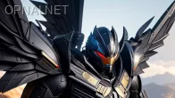 Anthropomorphic Black Bird Transformer War Machi...