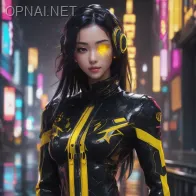 Cyberpunk Goddess: Black and Yellow Beauty