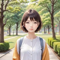 Cô gái học sinh Nhật Bản tươi tắn giữa công viên