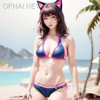 Bikini Kitty: Graceful Stroll on the Beach