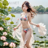 Blossoming Beauty by West Lake: A Radiant Maiden...