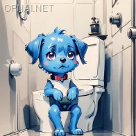 Summer Chill: Blue Anime Dog on Toilet with Smar...