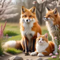 Spring's Harmonious Tapestry: Foxes and Cats...