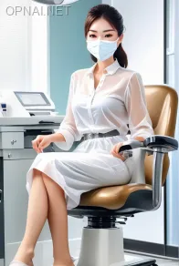 a full-body of a lady working on chair in dental...