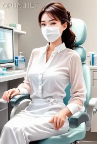 a full-body of a lady working in dental clinic, wearing...