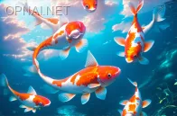 koi fish swimming in the clouds, vibrant colors,...