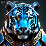 Anthropomorphic blue Tiger, big green eyes, lots...