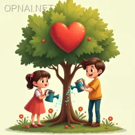 Cartoon style photo
A young couple is watering and...