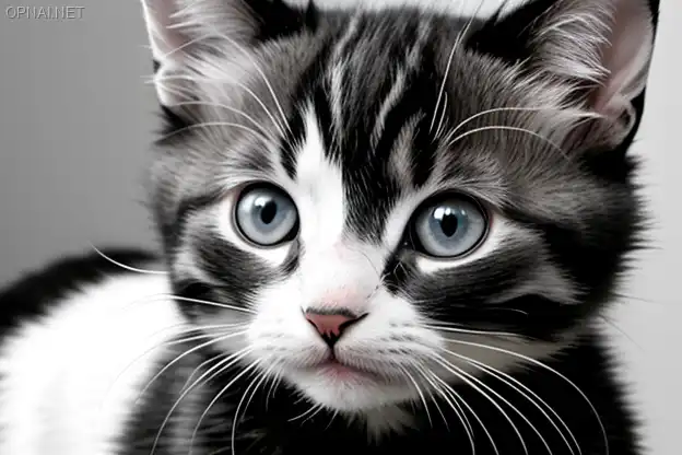 Harmony in Black and White: Kitten with Heart-Shaped...