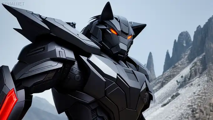 Anthropomorphic Black Wolf Transformer War Machi...