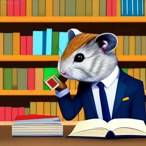 Hamster-Headed Scholar in Enchanted Library