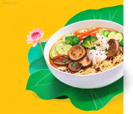 Luscious Vegetarian Noodle Bowl with Lotus Blossom...