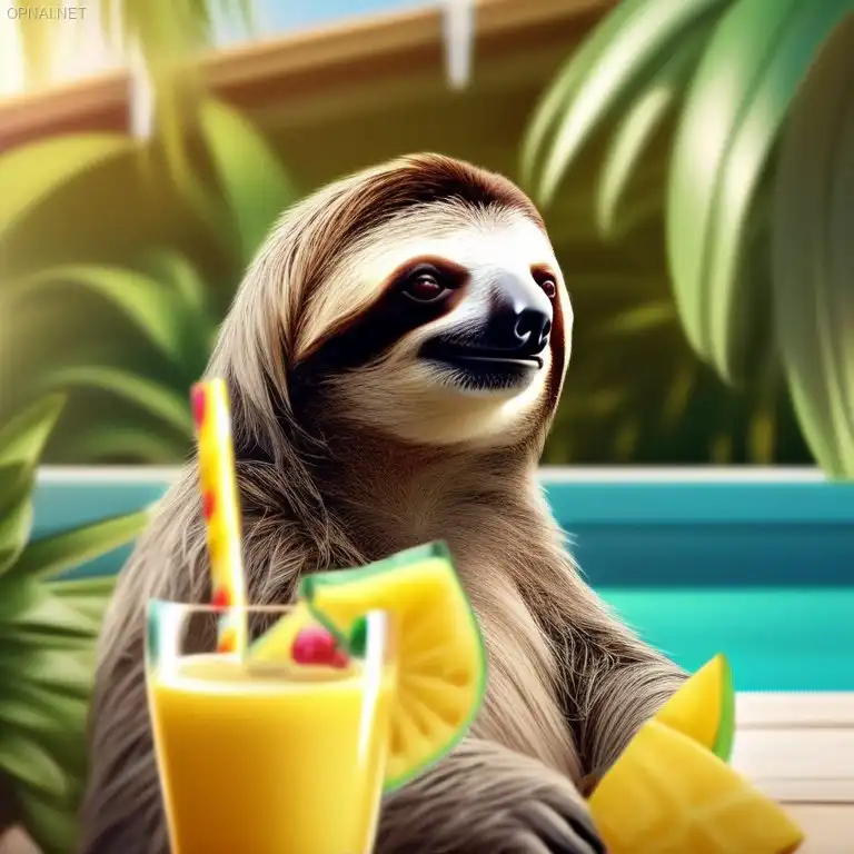 Sloth's Serene Sip by the Pool