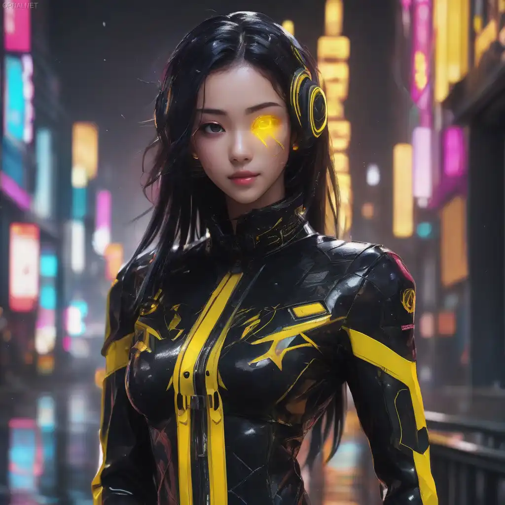 Cyberpunk Goddess: Black and Yellow Beauty