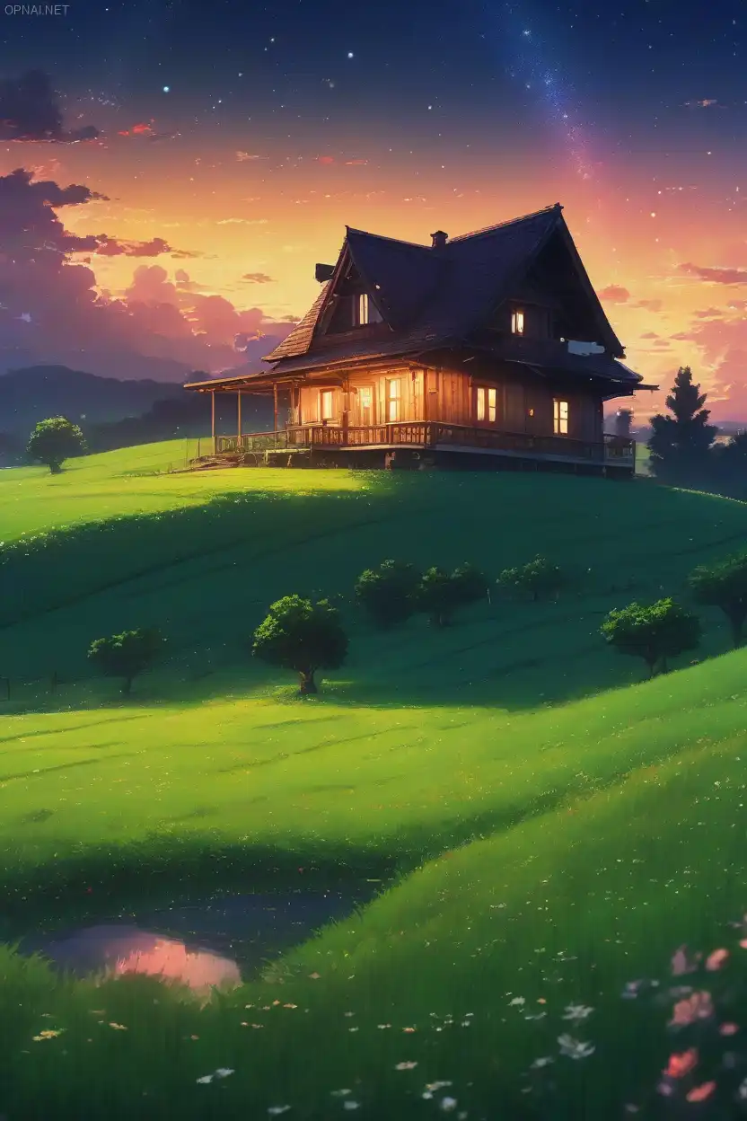 Enchanted Anime Cabin Under Starry Sky