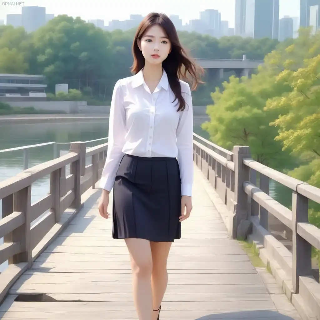 Graceful Korean Woman on Sky Bridge