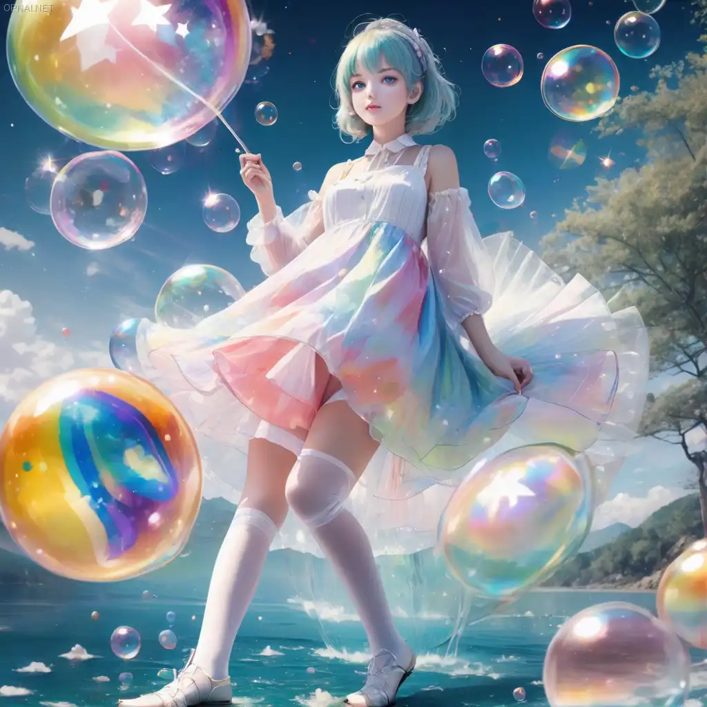Ethereal Beauty in a Colorful Bubble
