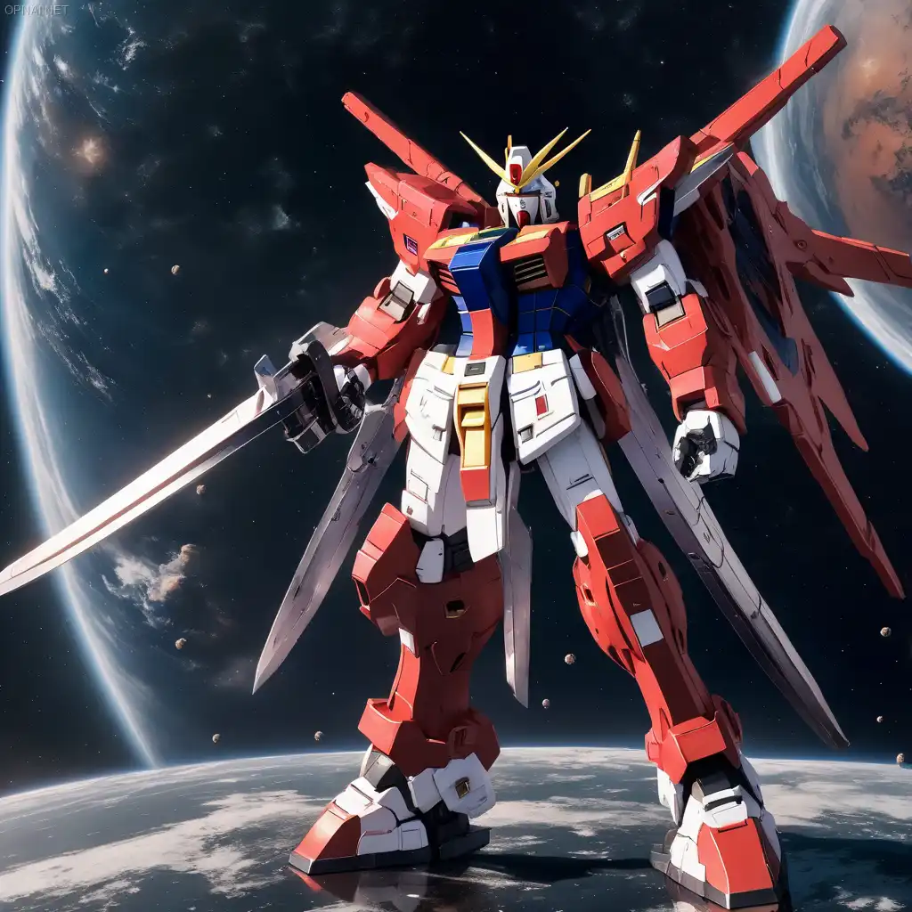 Crimson Power: A Stalwart Red Gundam Dominating the...