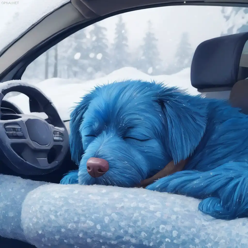 Blue Pup Dreams in Winter Wonderland