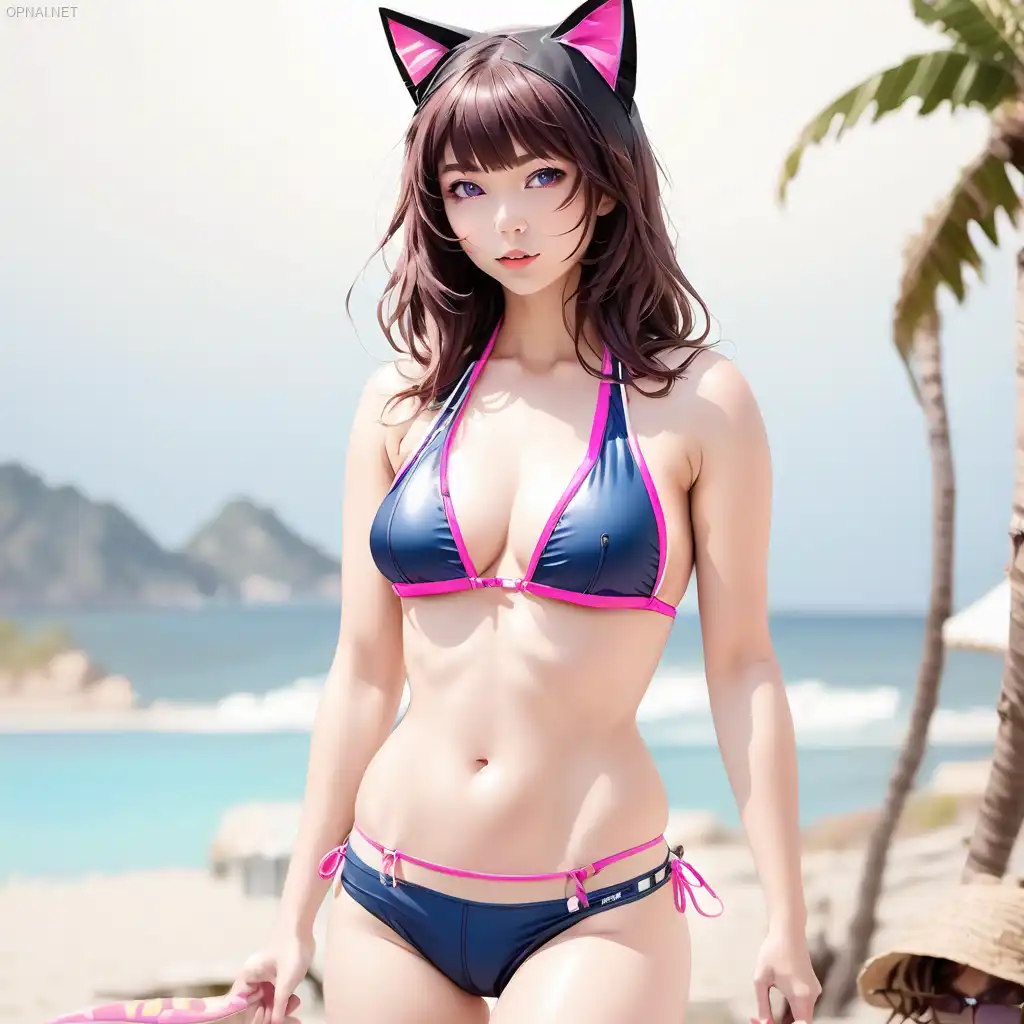 Bikini Kitty: Graceful Stroll on the Beach