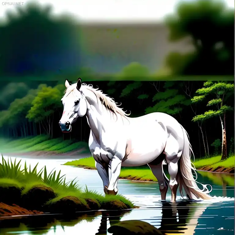Graceful Royal Horse Sipping Tranquil Stream in the...