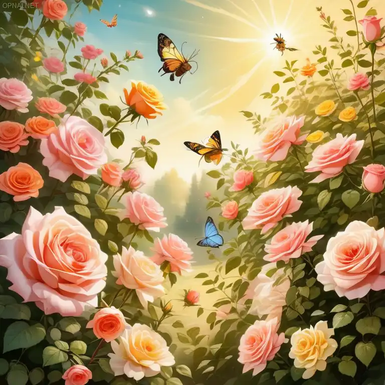 Bức tranh Mùa Xuân: Hồng Nở Rộ, Ong Bướm Nhộn Nh...