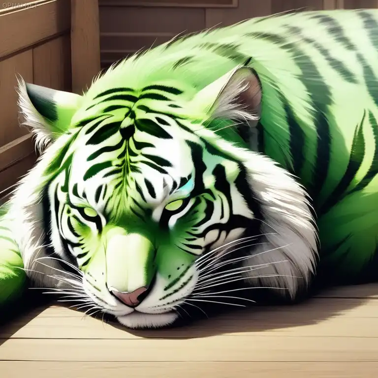 Serenity in Green: A Majestic Tiger Rests Amidst...