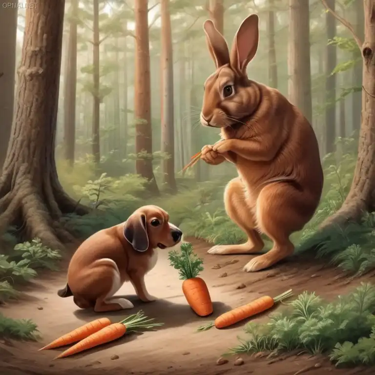 Woodland Harmony: Rabbit and Dog in Nature's...