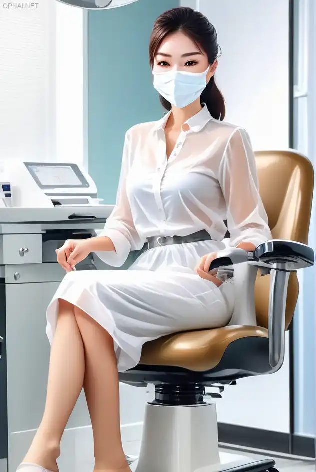 a full-body of a lady working on chair in dental...