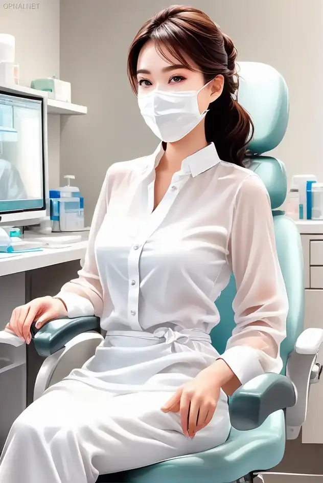 a full-body of a lady working in dental clinic, wearing...