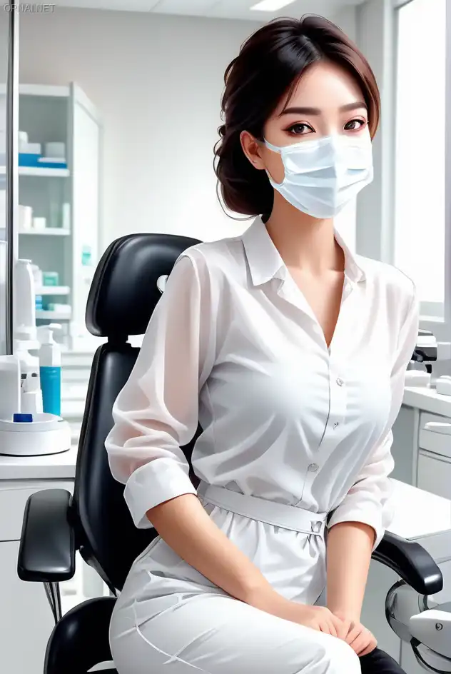 a full-body of a lady working in dental clinic, wearing...