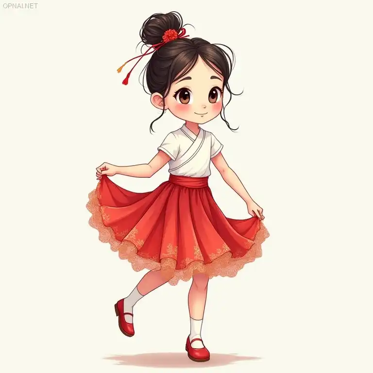 Draw a picture of a pretty Chinese girl wearing a...