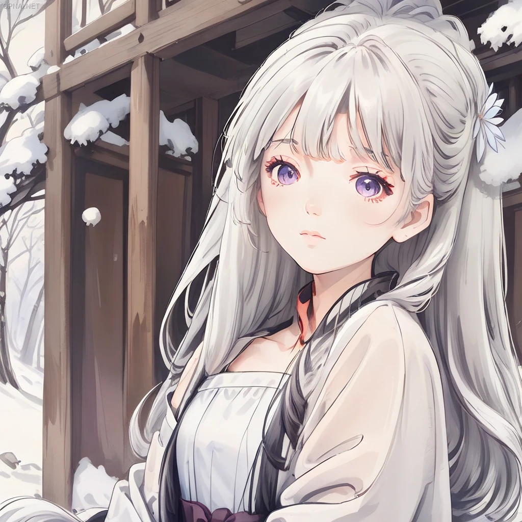 Snowy-Haired Anime Beauty